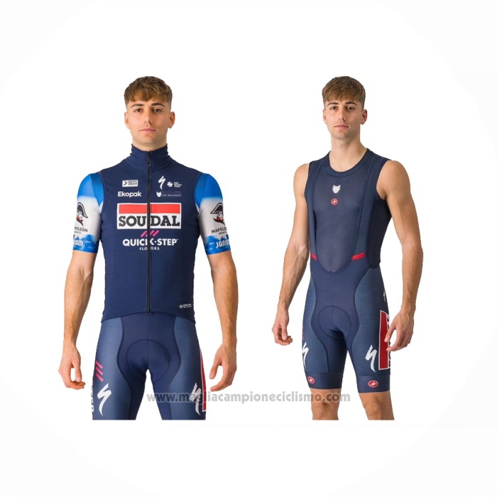 2024 Abbigliamento Ciclismo Deceuninck Quick Step Spento Blu Manica Corta e Salopette